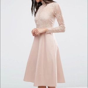 ASOS blush pink lace midi dress